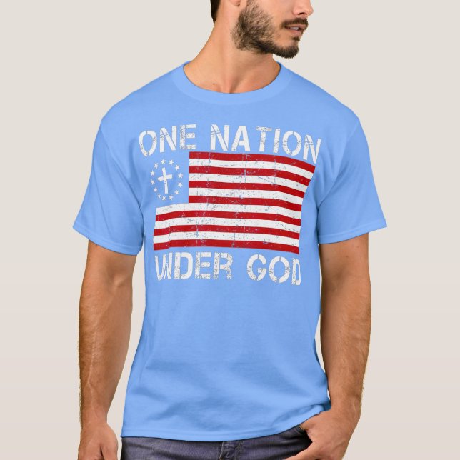 En nation under Guds amerikanska Betsy Ross Flagga T Shirt (Framsida)