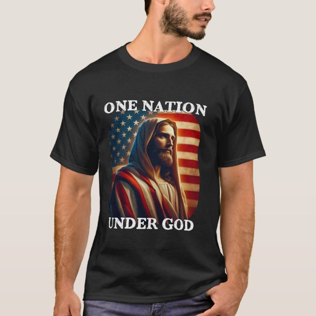 En nation under Guds amerikanska Flagga och Jesus  T Shirt (Framsida)