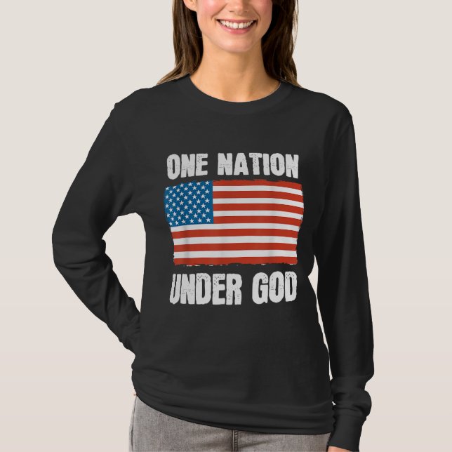 En nation under Guds amerikanska Flagga Patriotic  T Shirt (Framsida)