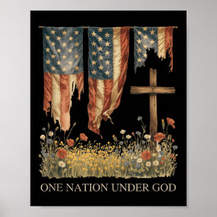 En nation under Guds flagga 4:e juli patriotisk Ch Poster