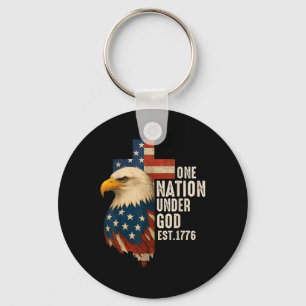 En nation under Guds Flagga 4 juli Patriotic Ch Nyckelring