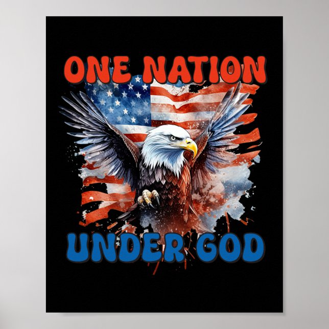 En nation under Guds Flagga 4 juli Patriotic Ch Poster (Framsidan)
