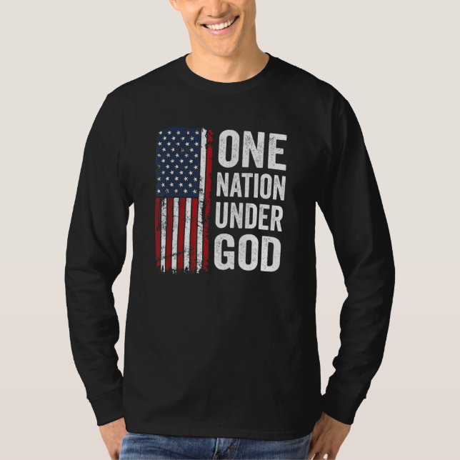 En nation under Guds patriotiska kristna USA flagg T Shirt (Framsida)