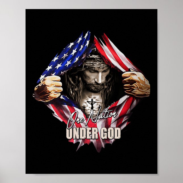 En nation under Jesus Art oss Flagga Christian M Poster (Framsidan)