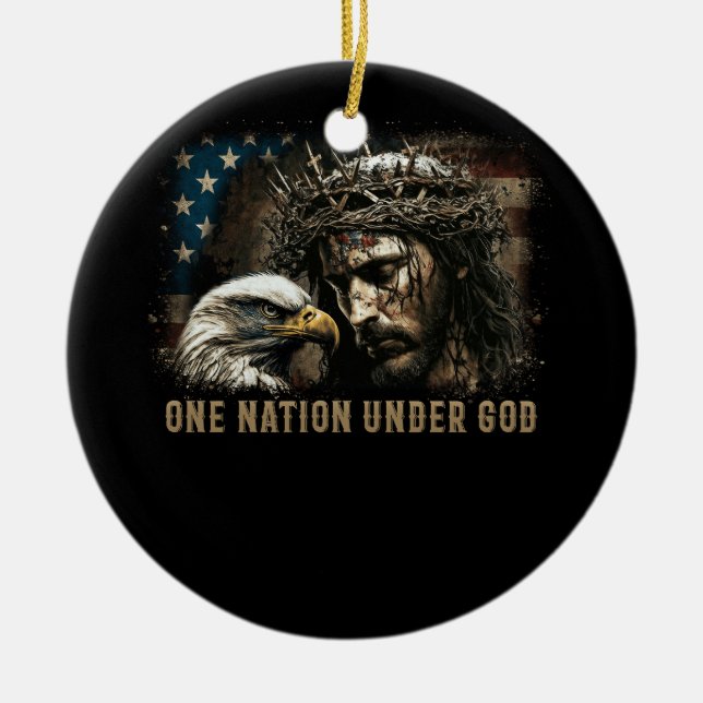 En nation under Jesus Kristna Eagle America Julgransprydnad Keramik (Framsidan)