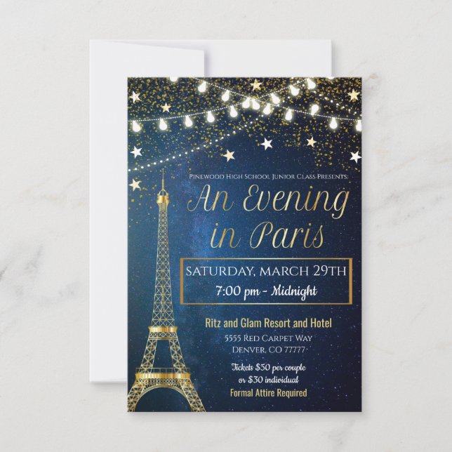 En natt i Paris Prom-inbjudan Inbjudningar (Framsida)