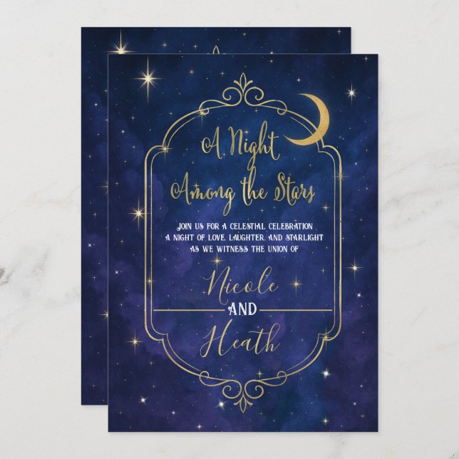 En natt mellan Stars Celestial Himmel Bröllop Inbjudningar (Fram/baksida)