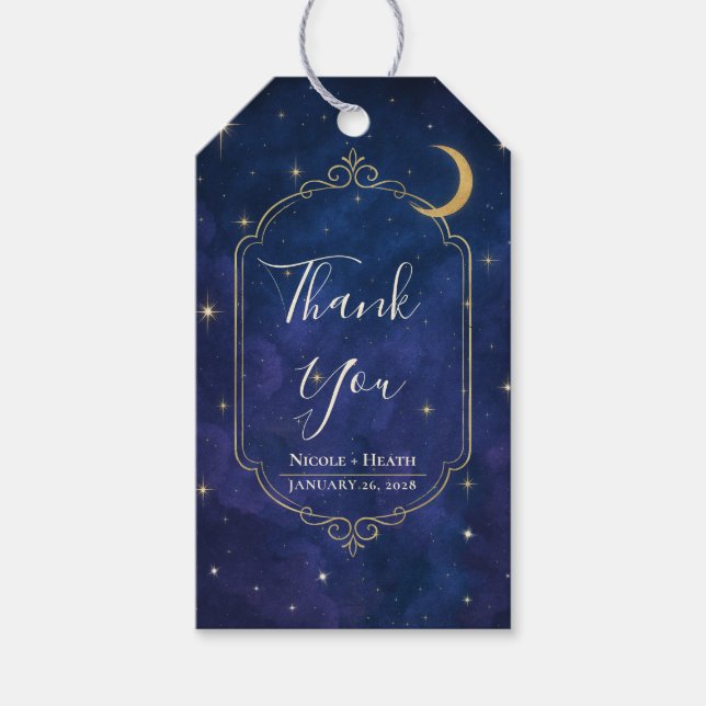 En natt mellan Stars Celestial Himmel Bröllop Presentetikett (Framsidan)