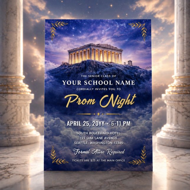 En natt på Mount Olympus trendig studentfestinbjud Inbjudningar (A Night on Mount Olympus Trendy Prom Invitation)