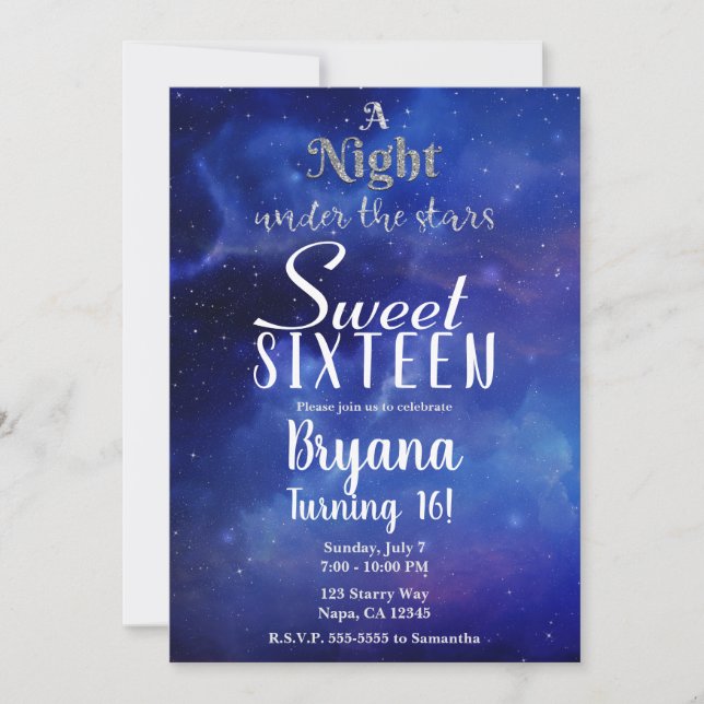 En natt under Stars Starry Himlar Sweet 16 Party Inbjudningar (Framsida)