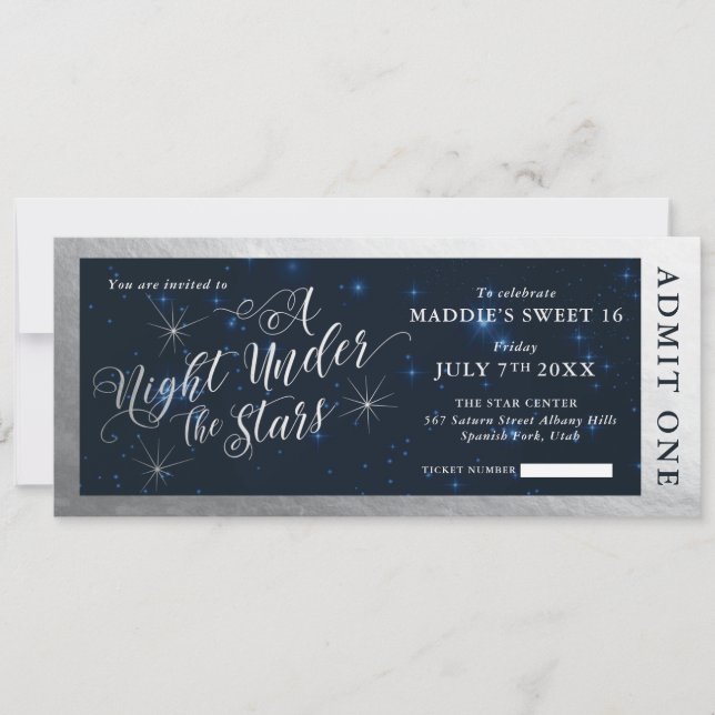 En natt under Stars Sweet sixteen Biljett Inbjudningar (Framsida)