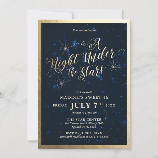 En natt under Stars-Sweet sixteen Inbjudningar (Framsida)