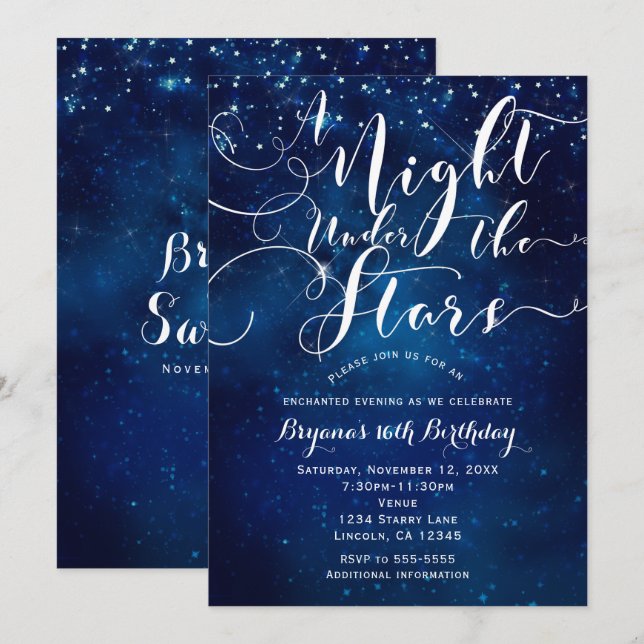 EN NATT UNDER STJÄRNORNA Stjärn Klar Blå Himmel Inbjudningar (Fram/baksida)