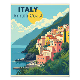 En Nostalgisk Klassisk Resaaffisch – Amalfi-kusten Fototryck