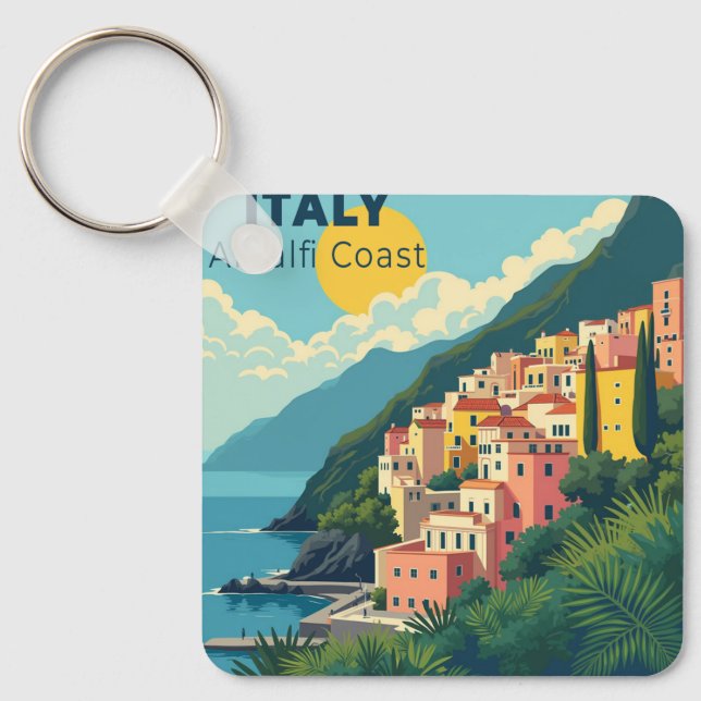 En Nostalgisk Klassisk Resaaffisch – Amalfi-kusten Nyckelring (Framsida)