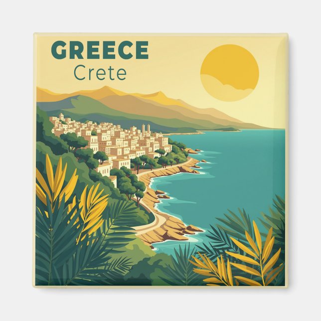 En Nostalgisk Klassisk Resaaffisch – Grekland Kret Magnet (Framsidan)