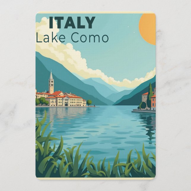 En Nostalgisk Klassisk Resaaffisch – Italien Lake  Inbjudningar (Framsida)