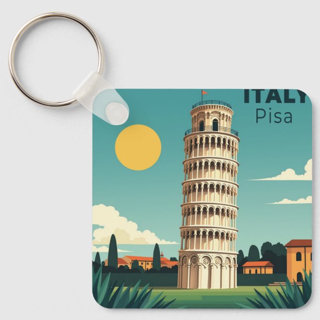En Nostalgisk Klassisk Resaaffisch – Italien Pisa  Nyckelring (Framsida)