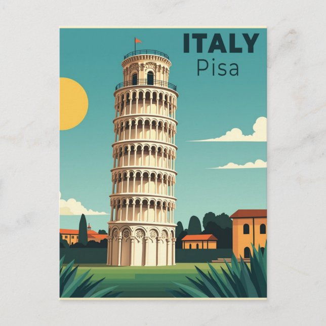 En Nostalgisk Klassisk Resaaffisch – Italien Pisa  Vykort (Framsida)