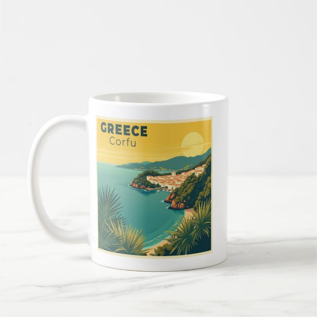 En nostalgisk klassisk reseposters – Grekland Korf Kaffemugg (Vänster)