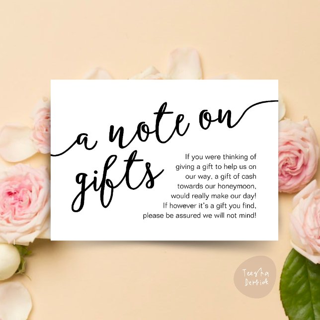 En notis om presenter, önskemål om kontant till ho tilläggskort (Honeymoon Fund Wish Cash, A note on gifts, Modern Rustic Modern Rustic Wedding Card Black White)