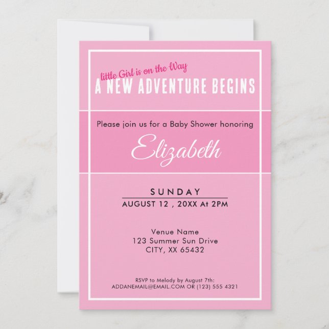 En Ny Äventyr Börjar Rosa Babyshower-inbjudan Inbjudningar (Framsida)