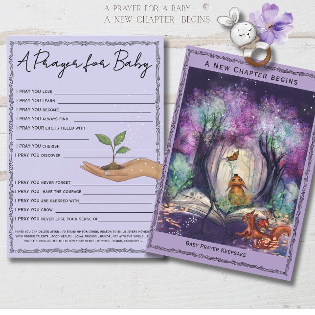 En ny början Sagobok Skog Bebis Bönkort Inbjudningar (A New Chapter Storybook Forest Baby Prayer Card)