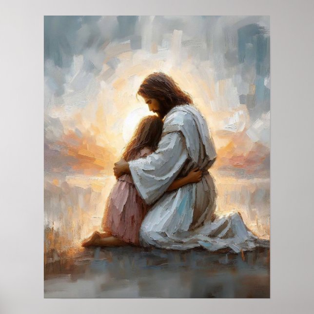 En ny dag, kristen konst, Jesus med flicka, Jesus Poster (Framsidan)