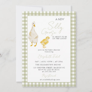 En Ny Dum Gås Grön Rutig Baby Shower Inbjudningar