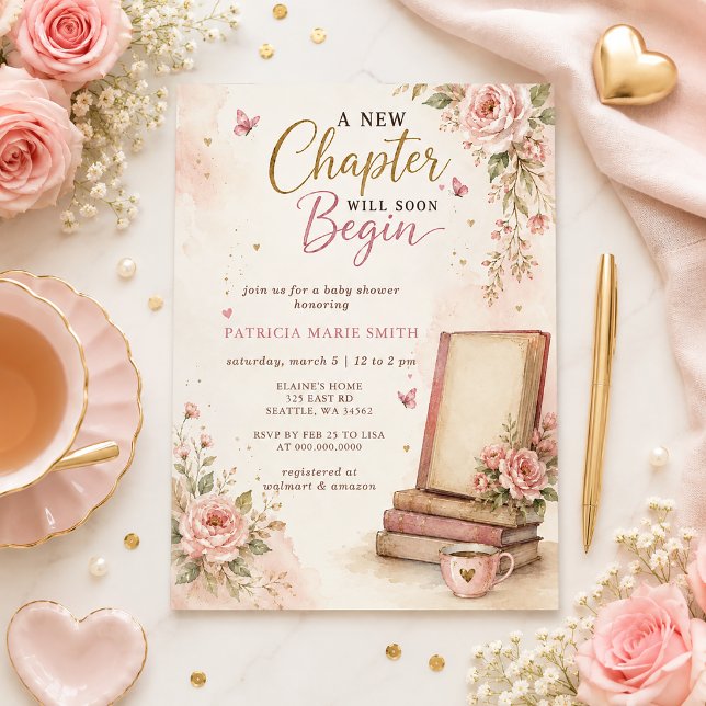 En ny Kapitel Berättelse bok Flickor Bebis Shower Inbjudningar (A new Chapter Story book Girl Baby Shower Invitation)