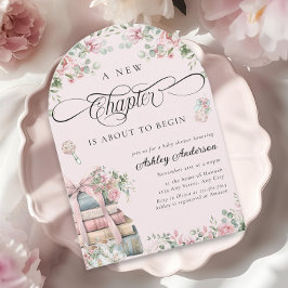 En ny kapitel-Rosa-Blommigt för barn, babyskor Inbjudningar