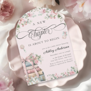 En ny kapitel-Rosa-Blommigt för barn, babyskor Inbjudningar
