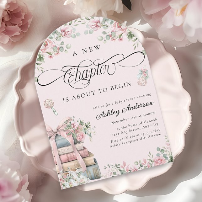 En ny kapitel-Rosa-Blommigt för barn, babyskor Inbjudningar (Skapare uppladdad)