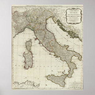 En ny karta av italien med öarna av Sicily Poster