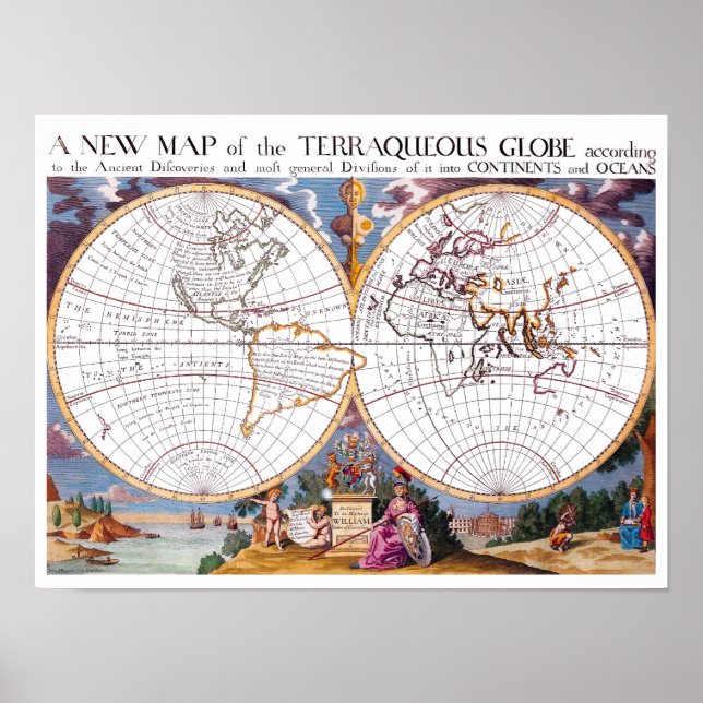 En ny Karta i den terraquous Globe Archival Poster (Framsidan)