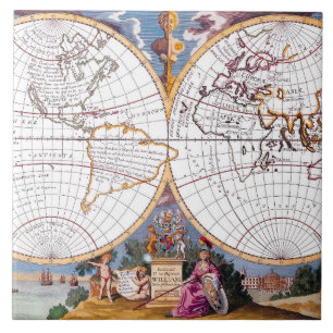 En ny Karta i den Terraquous Globe Tile Kakelplatta