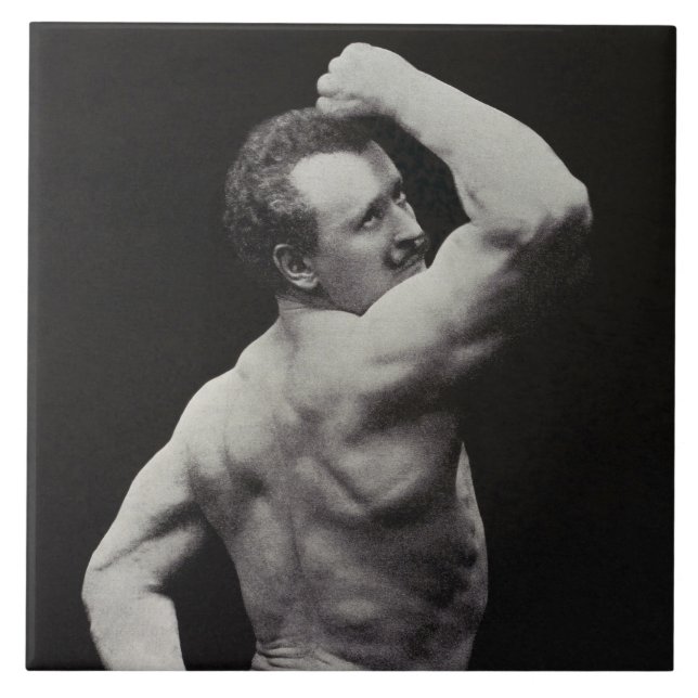 En ny pose av starka män Eugen Sandow Bodybuilding Kakelplatta (Framsidan)