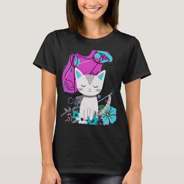 En ny trendig färgrik kattälskare design t shirt (Framsida)