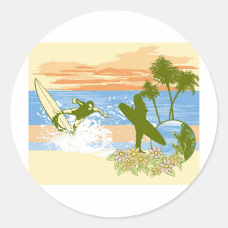 En ny vintage surfer hawaii strandpojke runt klistermärke