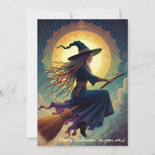 En nyck Rendezvous: Modern Witch Halloween Julkort (Framsida)