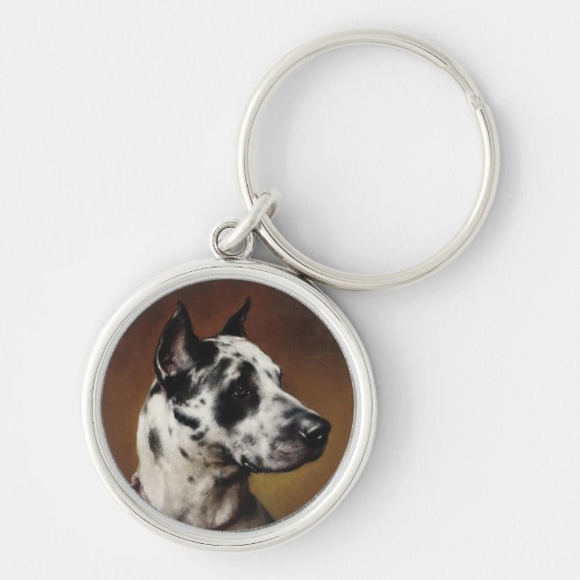 En nyckelkedja i Great dane Rund Silverfärgad Nyckelring (Framsidan)