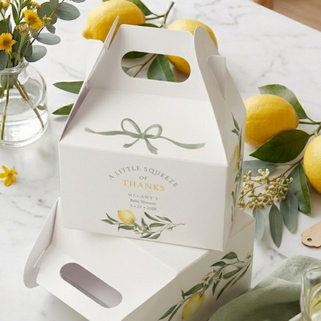 En nypa tack lemoncitrus baby shower presentaskar (A Squeeze of Thanks Lemon Citrus Baby Shower Favor Boxes)