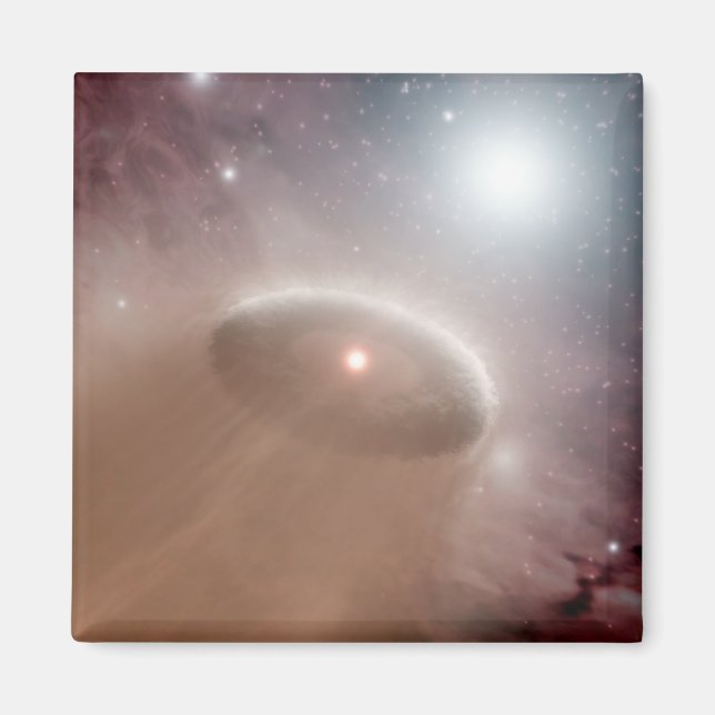 En O-stjärna precis bakom en ung, kallare stjärna Magnet (Framsidan)