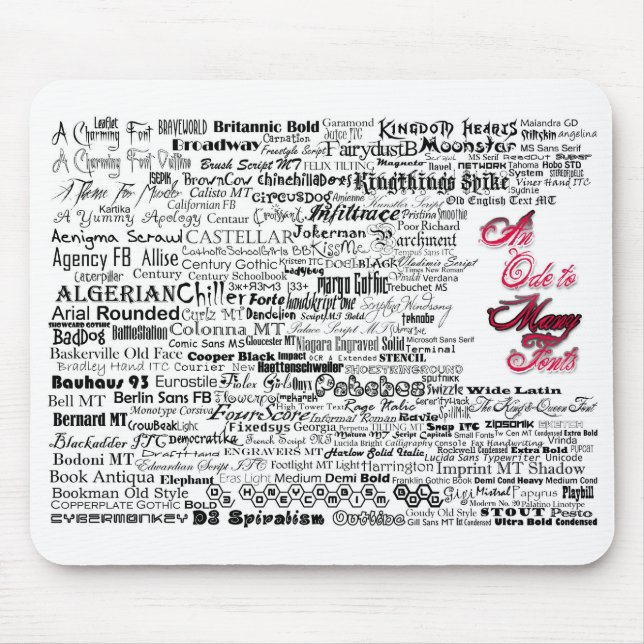 En Ode till många typsnitt Mousepad Musmatta (Framsidan)