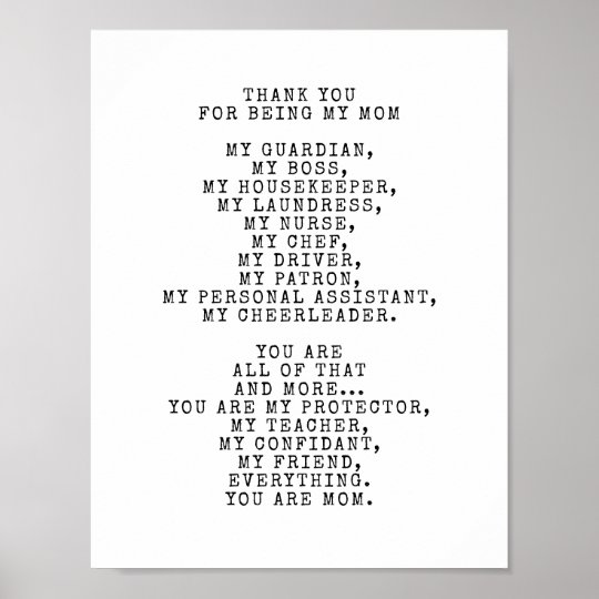 En Ode Till Min Mamma Personifierar Denna Dikt Poster Zazzle Se