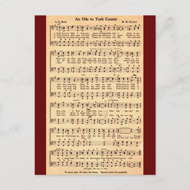 En Ode till York County i Music & verse Vykort (Framsida)