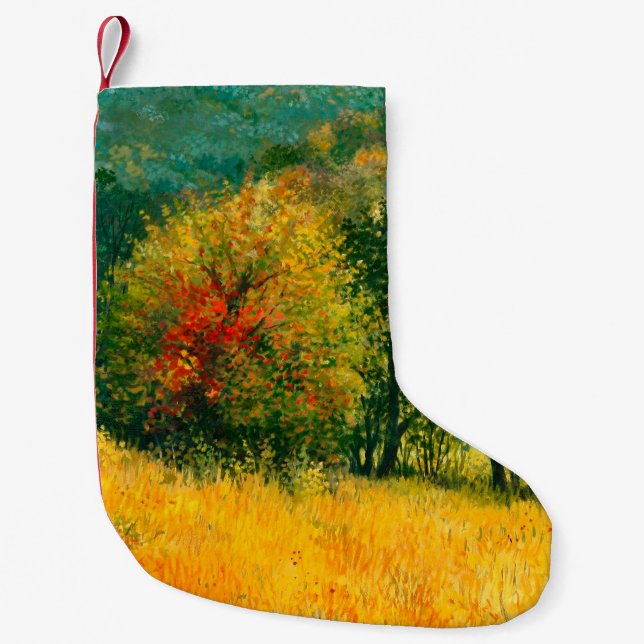 En oljemålning på en höstströ i säsong liten julstrumpa (Framsidan)