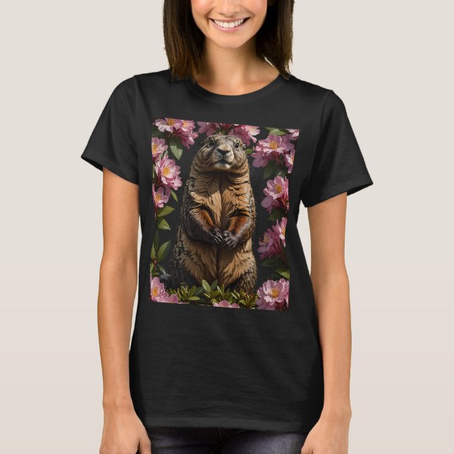 En olympisk marmot omgiven av Rhododendron Flowe T Shirt (Framsida)