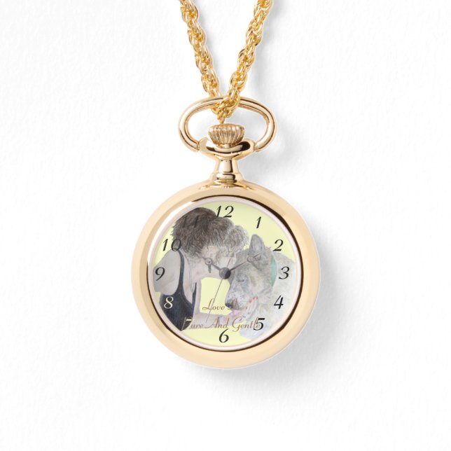 En ömsint älskad teckning av flicka kyssande akita armbandsur (Framsida)