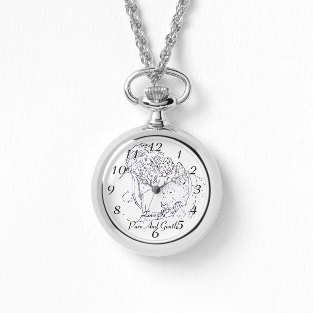 En ömsint älskad teckning av flicka kyssande akita armbandsur (Framsida)